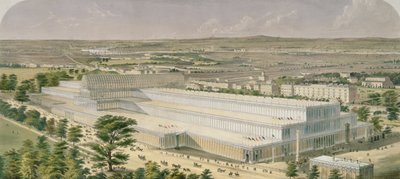 Aeronautic View of the Palace of Industry for All Nations, from Kensington Gardens, pub. by Ackermann by Charles Burton